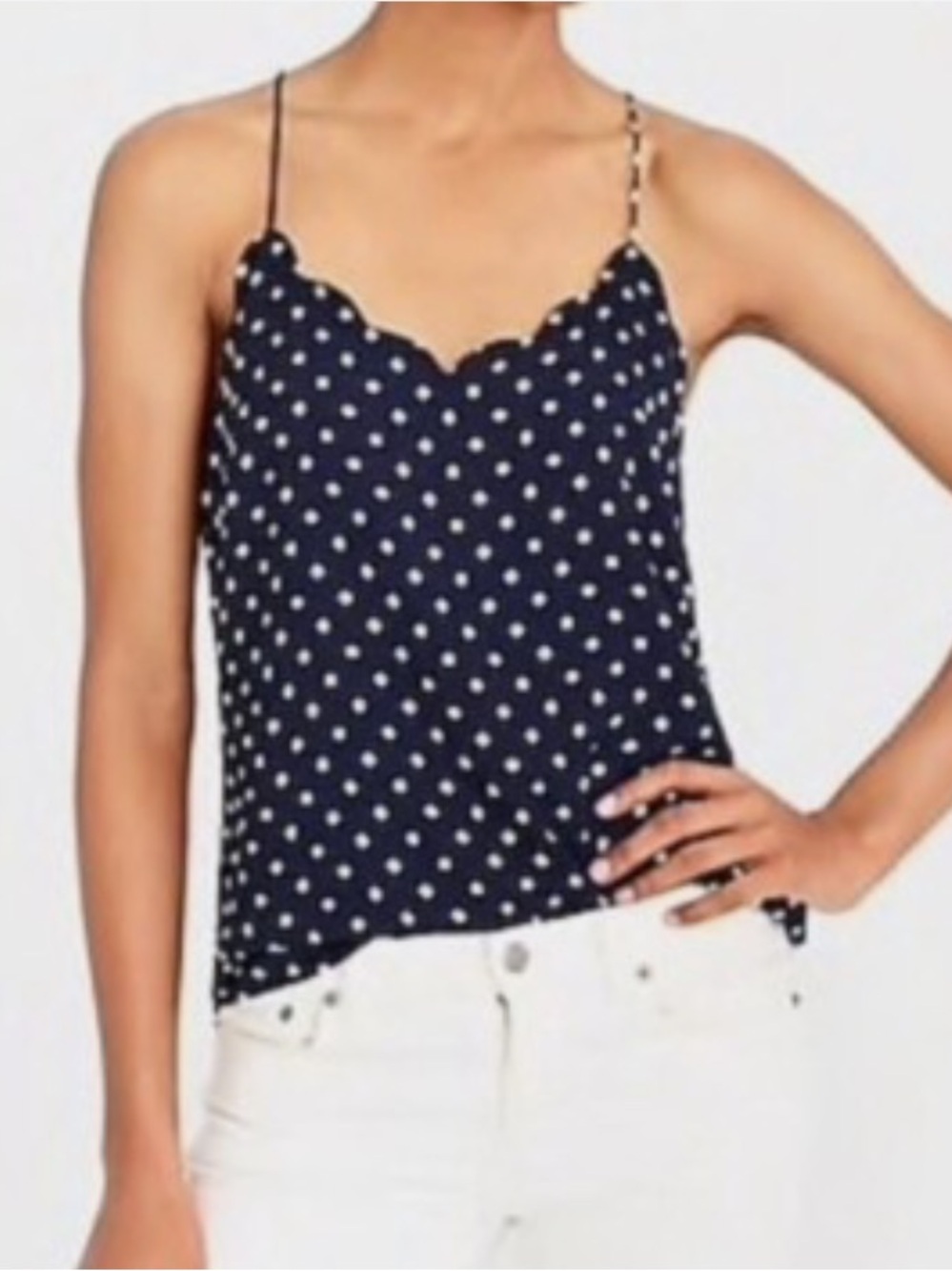 J Crew Scalloped Camisole Cami Tank Top Polka Dot Racerback Navy Blue